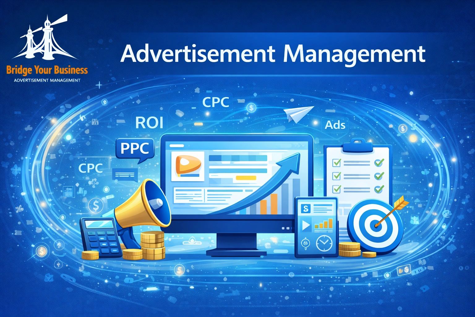 Digital advertisement management with growth and performance metrics.