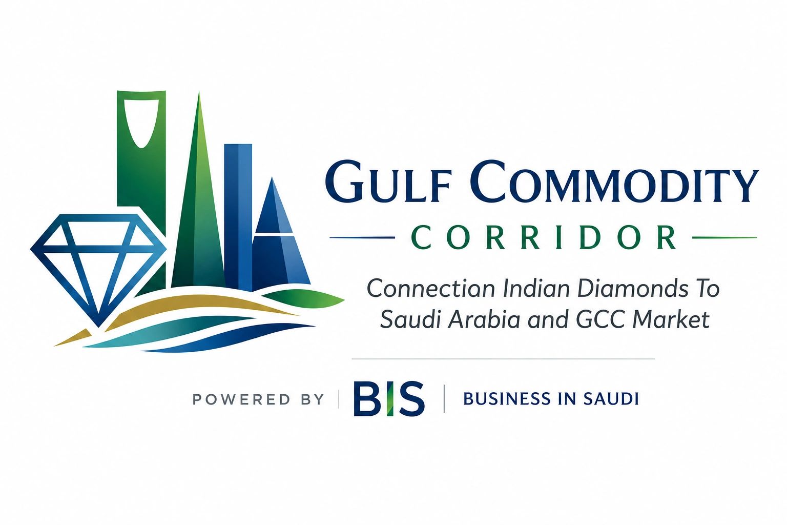 Logo of Gulf Commodity Corridor connecting Indian diamonds with Saudi Arabia and GCC market.