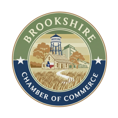Brookshire Chamber of Commerce logo with a water tower and buildings.