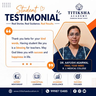 Student testimonial praising mentorship and academic success at Titiksha Academy.