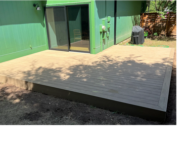 Azek/Timberteck deck in Weathered Teak with a picture frame edge. 19'x19'x11'. Completed 7/22.