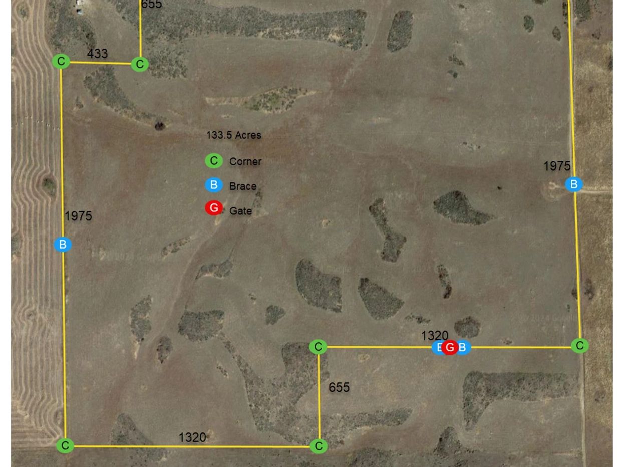 Google Earth image with fence line measurements.