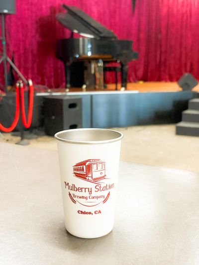 A steel cup from the old Mulberry Station Brewery days