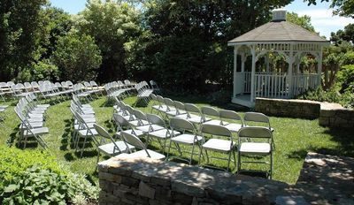 Outdoor garden seating with gazebo.
