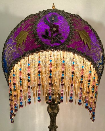 Dancing by the Light of The Moon Victorian Lampshade.  Gorgeous gemstone hand dyed silk, showcasing 