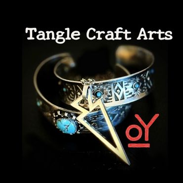 Artisan silver bracelets with turquoise stones and geometric pendant.