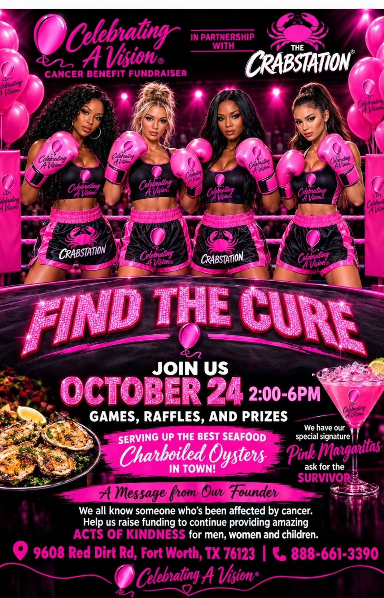 Celebrating A Vision cancer fundraiser event with boxing and seafood.