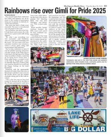 Colorful Pride 2025 celebrations in Gimli with vibrant rainbows and community joy.