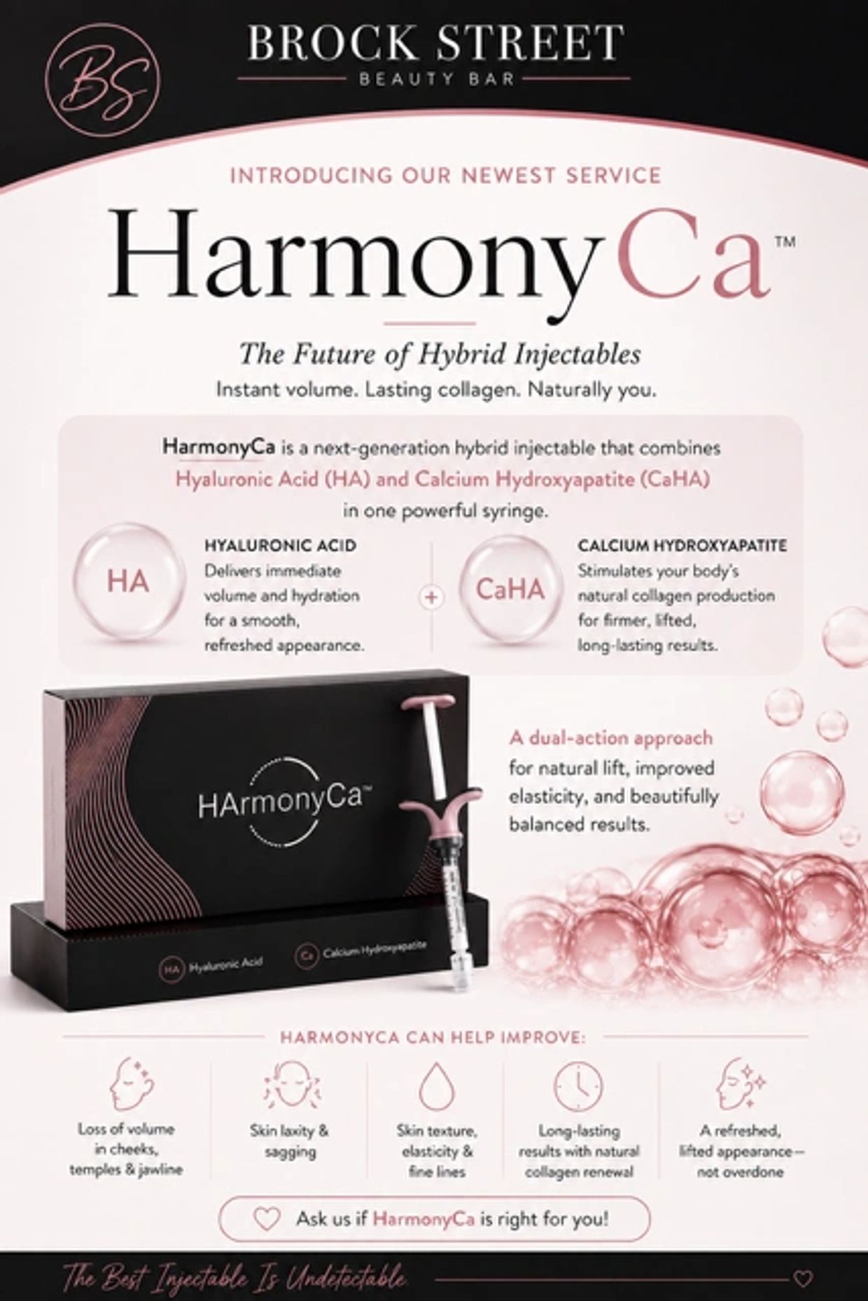 HarmonyCa: Hybrid injectable for natural volume and collagen.
