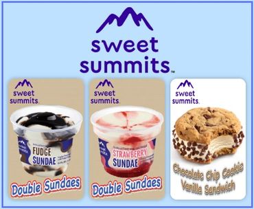 Sweet Summits ice cream sundaes and cookie sandwich treats.