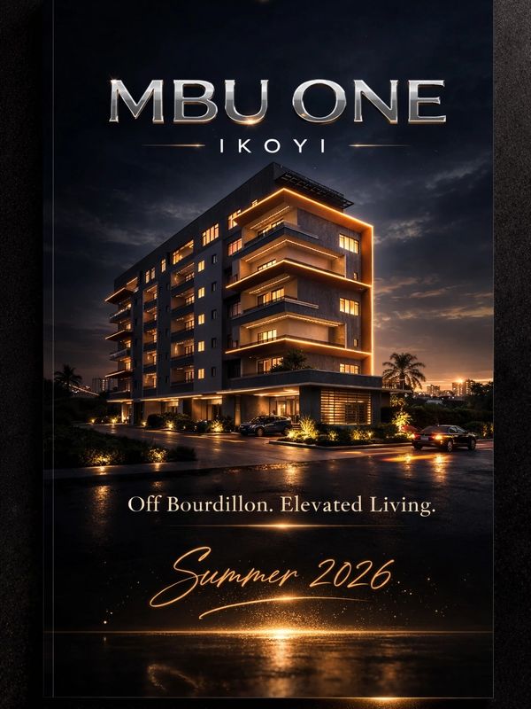 Night view of MBU ONE Ikoyi luxury apartments with illuminated architecture.