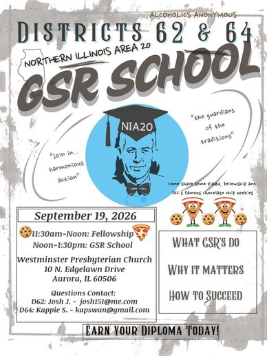 Flyer for AA GSR School by IL Area 20