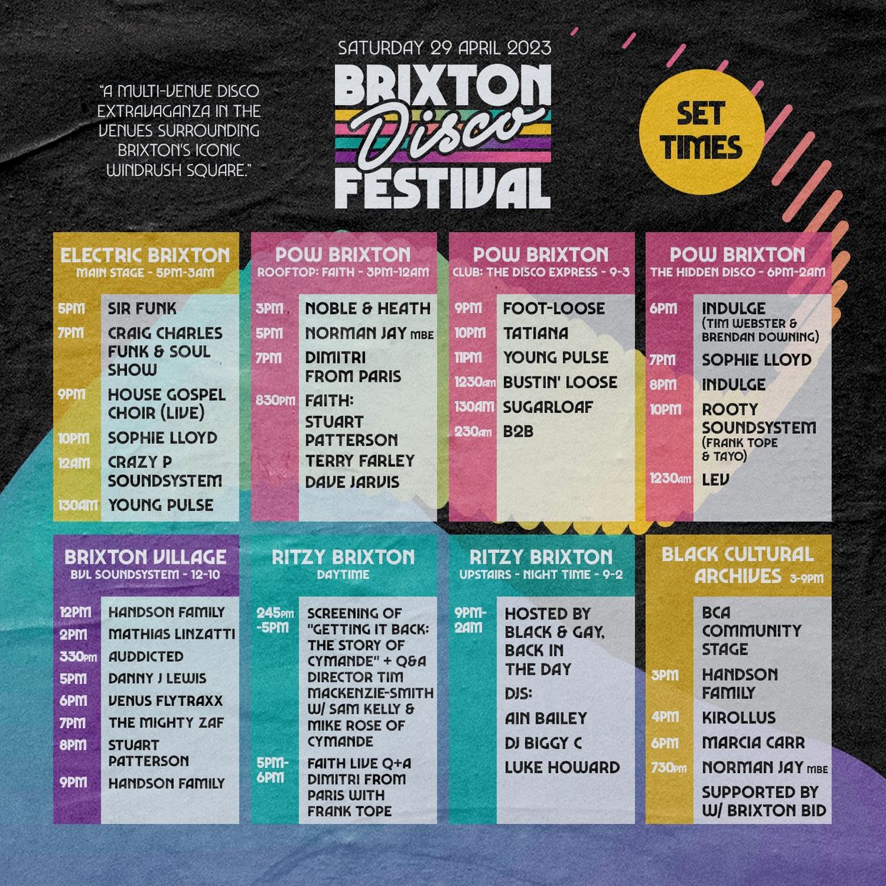 Set times Brixton Disco Festival
