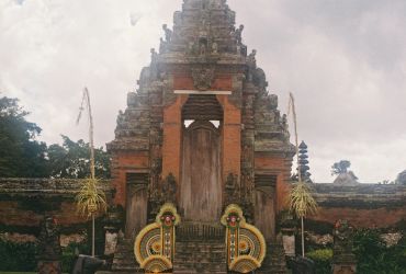 Ancient temple entrance with intricate carvings and decorations.