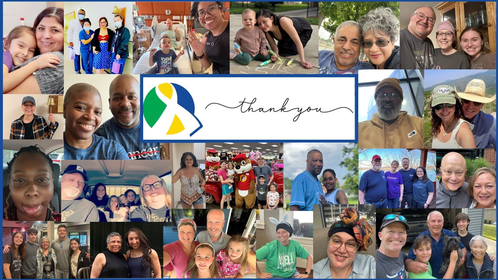 Collage of diverse people expressing gratitude and support.