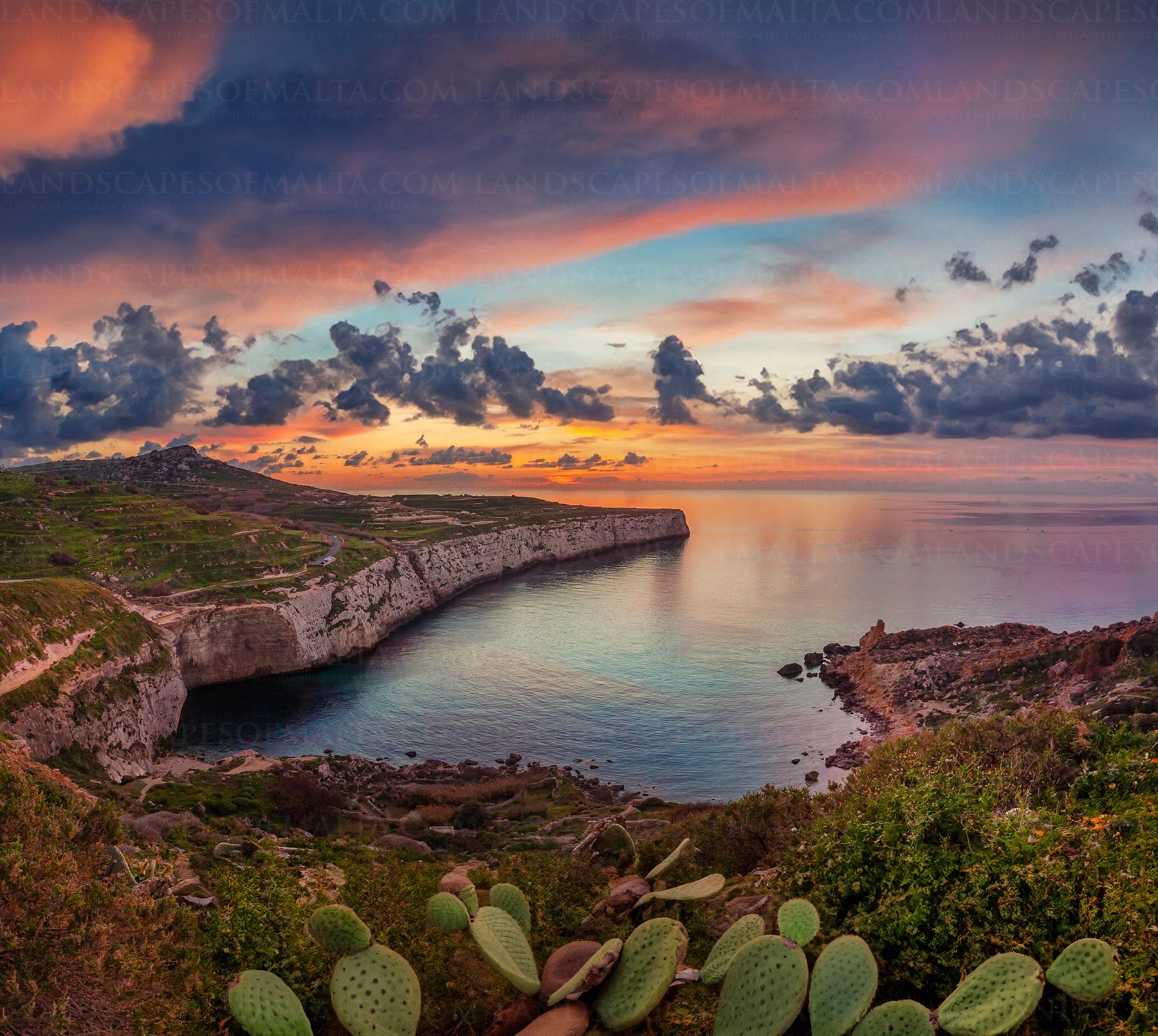 Fomm ir rih bay at sunset.
Fine art panoramas of Malta photography at fomm ir rih 