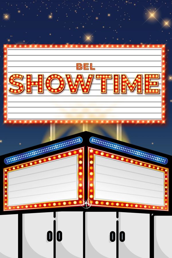Bright marquee lights announce 'SHOWTIME' against a starry night sky.