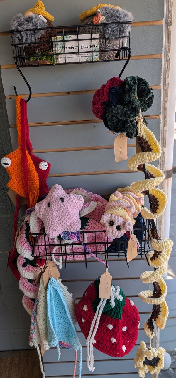 A variety of hand-made crochet items! 