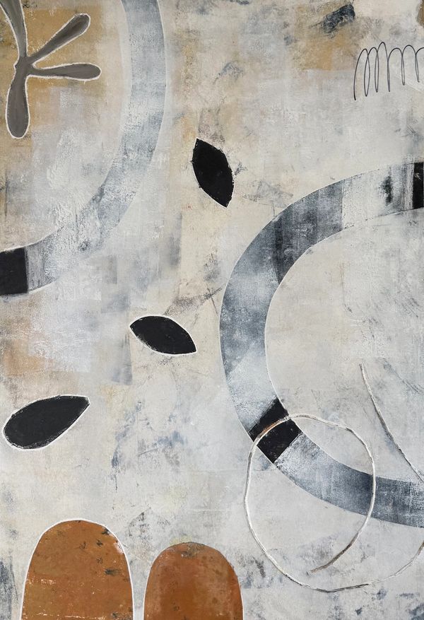 Abstract painting with neutral tones and organic shapes.