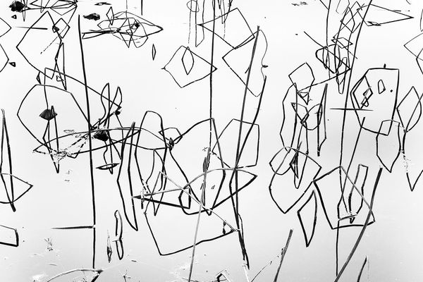 Abstract black lines resembling geometric shapes on a white background.