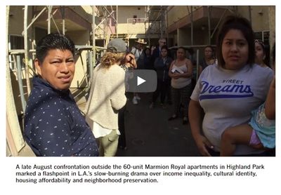confrontation outside the 60-unit Marmion Royal apartments in Highland Park