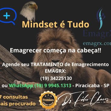 Mindset é tudo!
Emagrecer começa na cabeça!
Protocolo EmagrX Premium com 7 consultas.