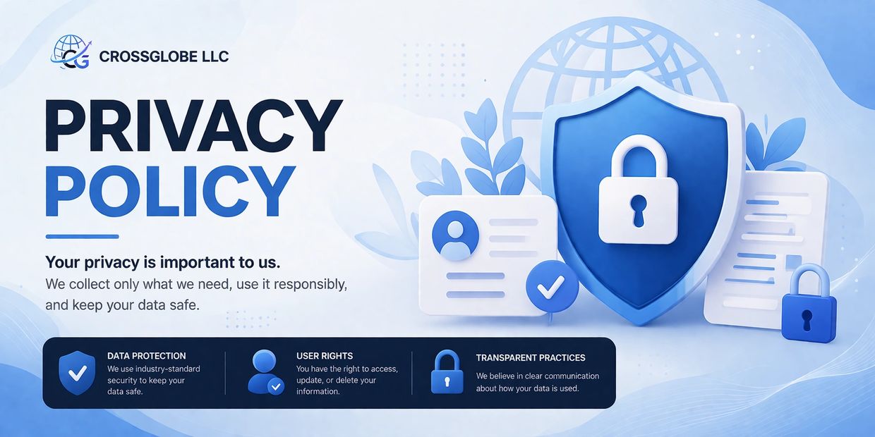 Privacy policy emphasizing data protection and user rights with secure lock icons.