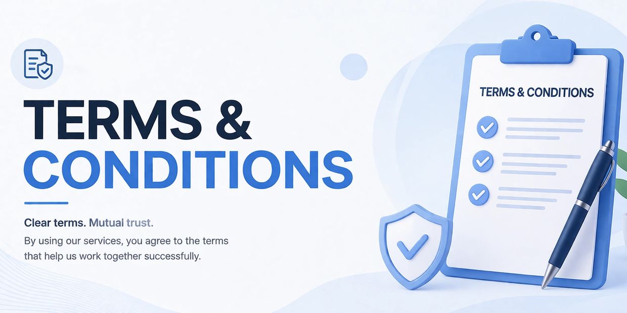 Illustration of terms and conditions agreement with checklist and pen.