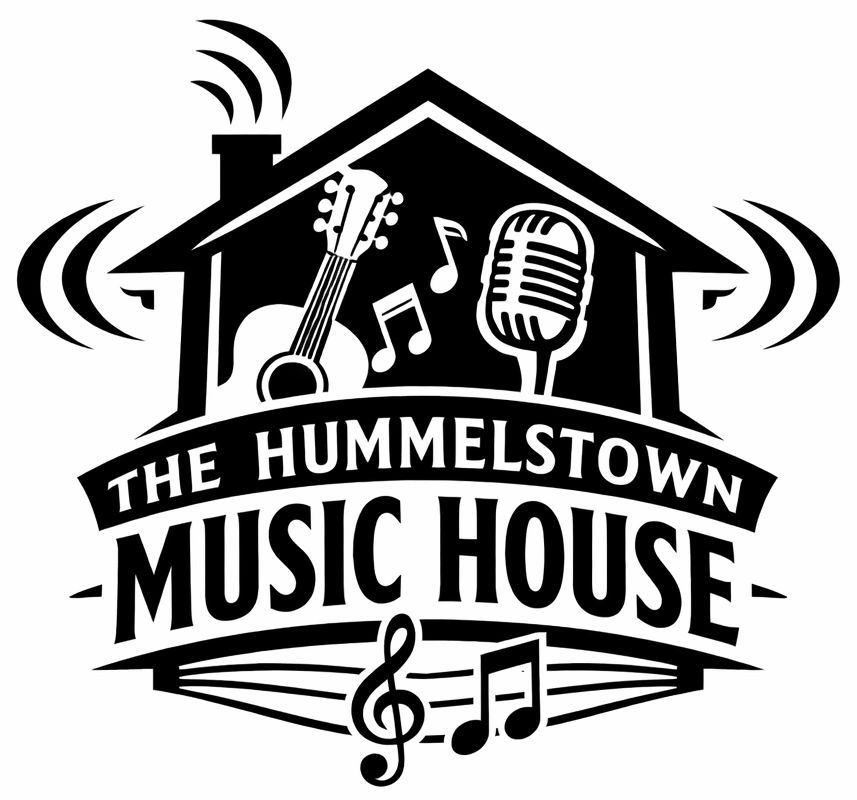 Logo of The Hummelstown Music House featuring a guitar, microphone, and musical notes.