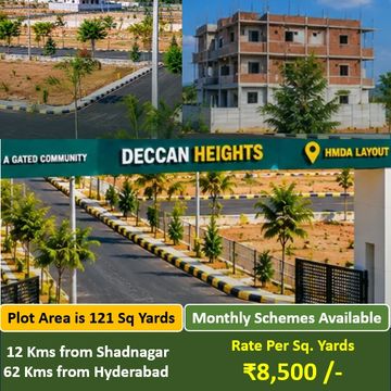 Deccan Heights housing plot advertisement with location and price.