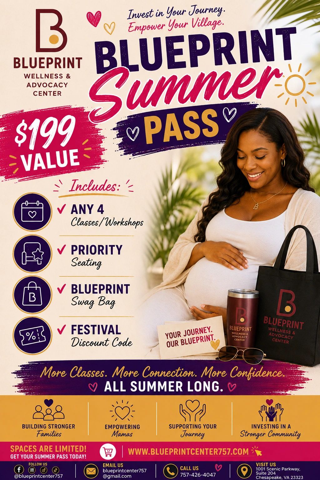 Blueprint Summer Pass offers wellness classes, priority seating, swag bag, and festival discount for $199.