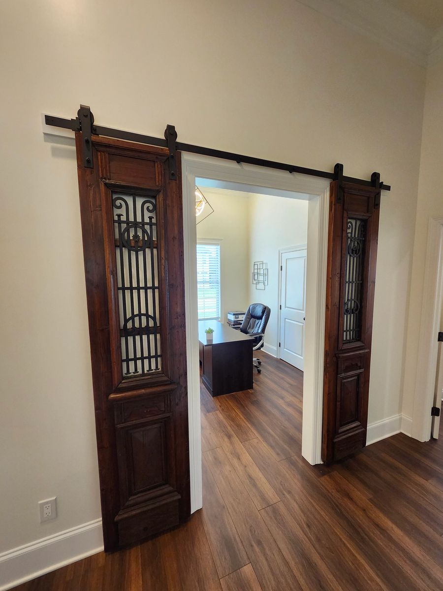 Wrought iron and glass interior doors to a home office