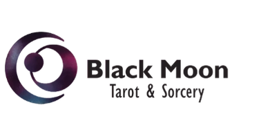 Black Moon Tarot &amp; Sorcery logo with a cosmic design.