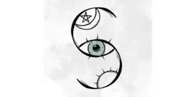 Abstract mystical symbol with an eye and celestial elements.