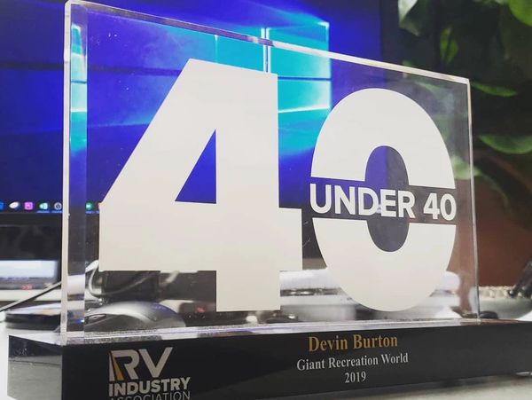 RV Industry Association Top 40 Under 40 Award Recipient Devin Burton 2019