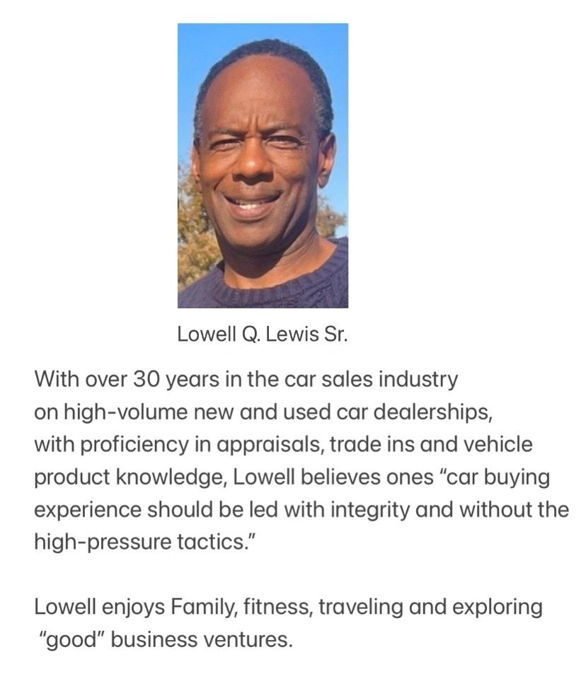 Portrait of Lowell Q. Lewis Sr., a car sales expert with over 30 years of experience.