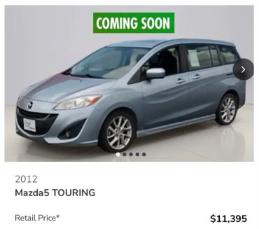 2012 Mazda5 Touring car priced at $11,395.