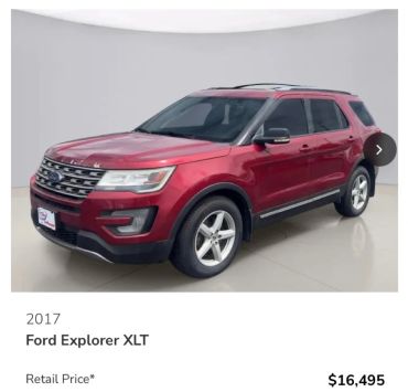 2017 red Ford Explorer XLT SUV.