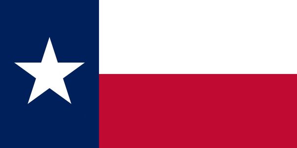 The Texas state flag with a star, blue, white, and red stripes.