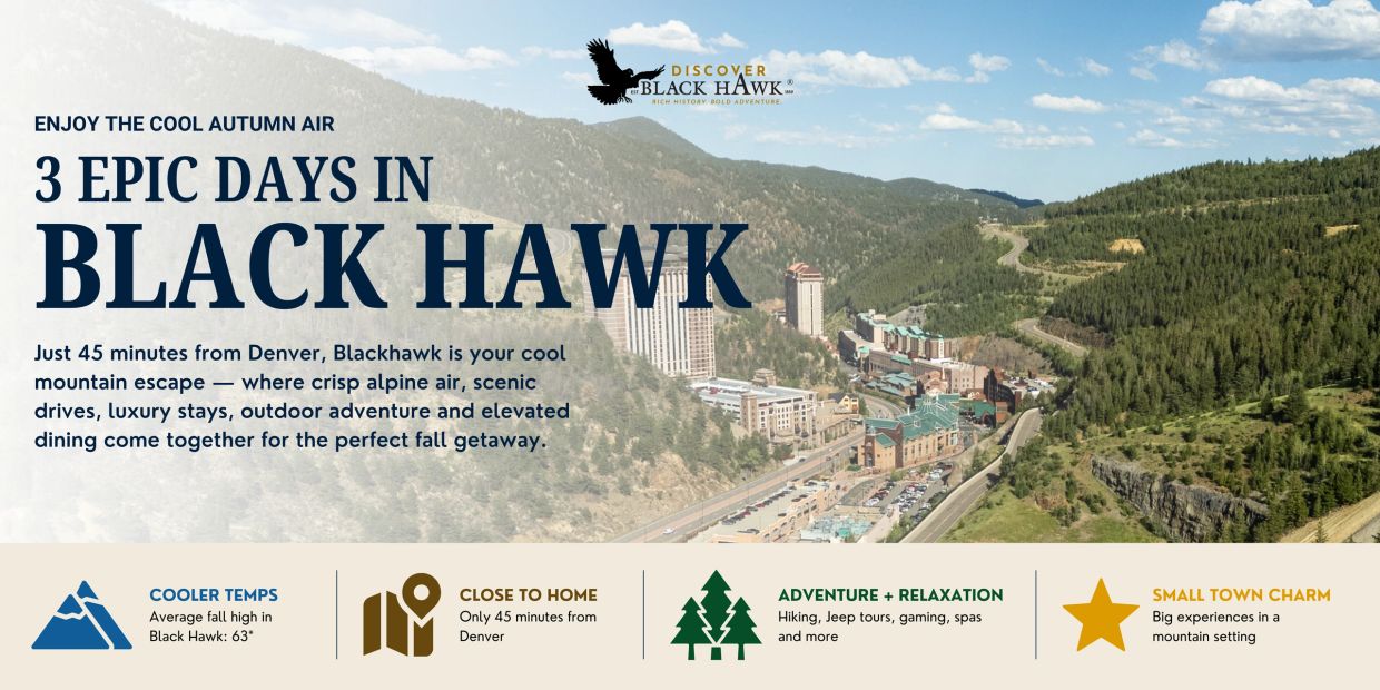 Scenic Black Hawk mountain town getaway near Denver.