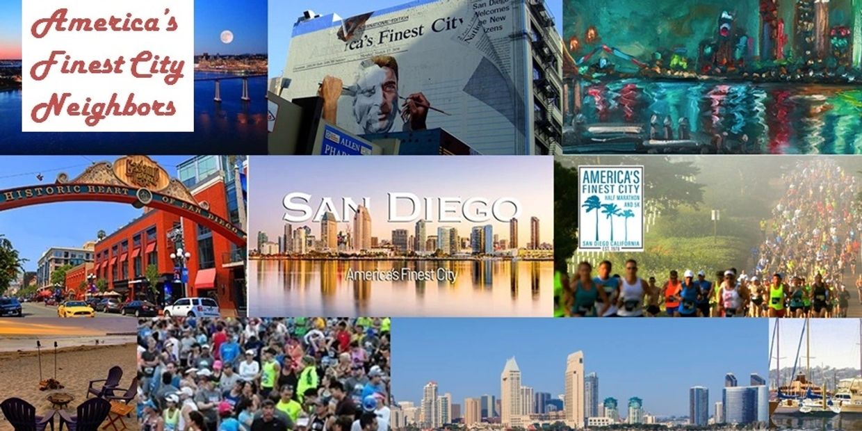 Collage of America's Finest City images focusing on theme and on the downtown skyline and gaslamp.
