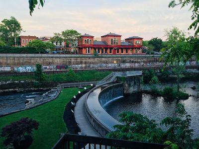 Historic train depot overlooking the Cuyahoga river