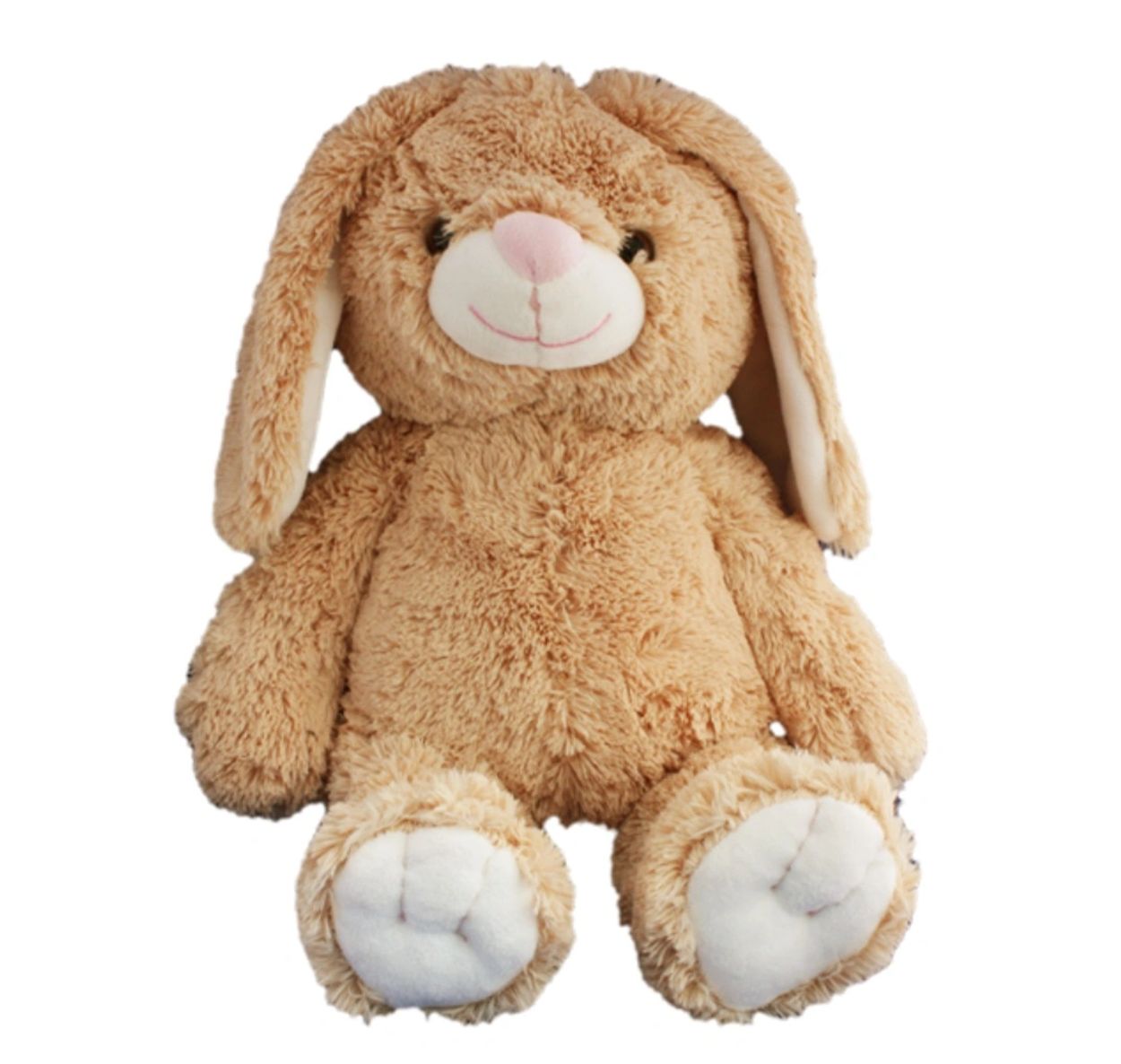 Soft, cuddly brown stuffed bunny with floppy ears and a smiling face.