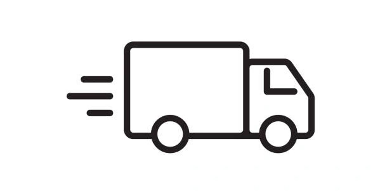 Icon of a delivery truck moving fast, symbolized by speed lines.