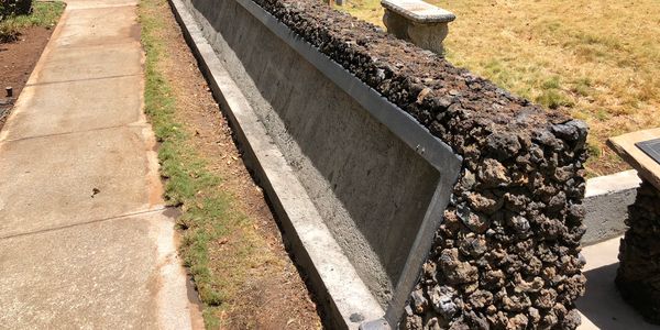 rock wall, lava rock, gunite, shotcrete, sidewalk, concrete maui