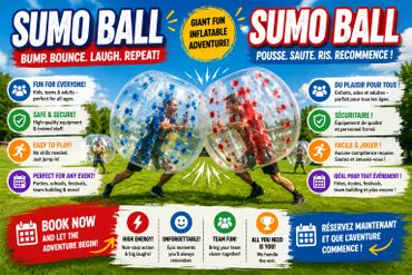 Colorful inflatable sumo balls for fun outdoor activities and events.