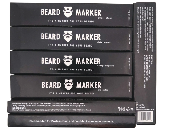 All 4 currently available Beard Marker colors and other sides of the box