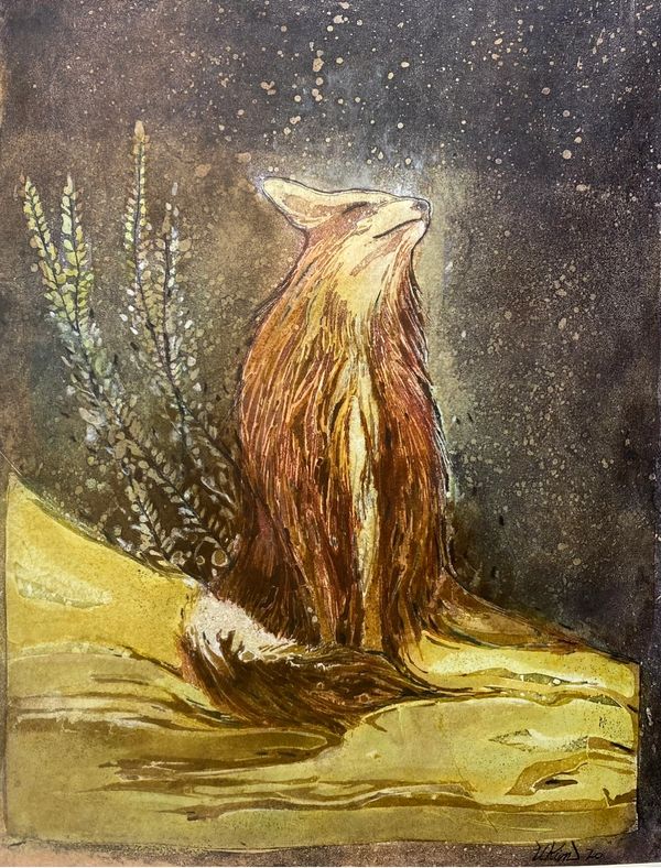 “Waiting”, aquatint+watercolor+colorpencle 