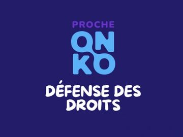 Logo with the text 'Proche Onko Défense des Droits' on a dark blue background.