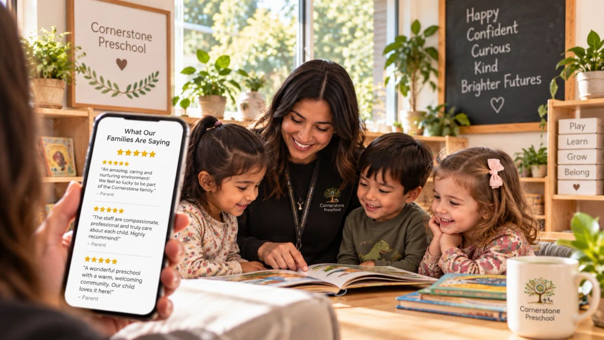 Teacher reading with children at Cornerstone Preschool.
